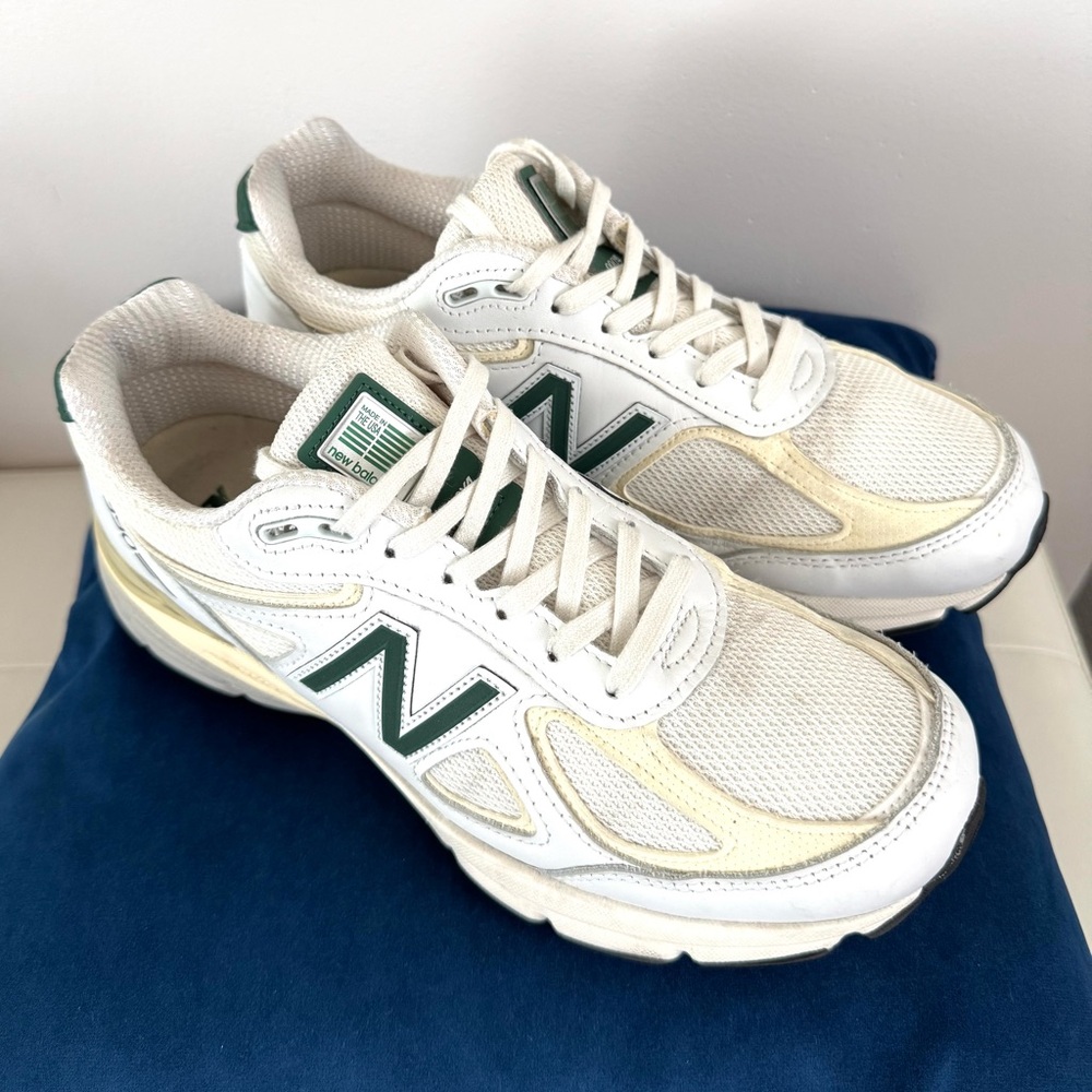 Men’s New Balance 990v4 White Green Athletic Shoes